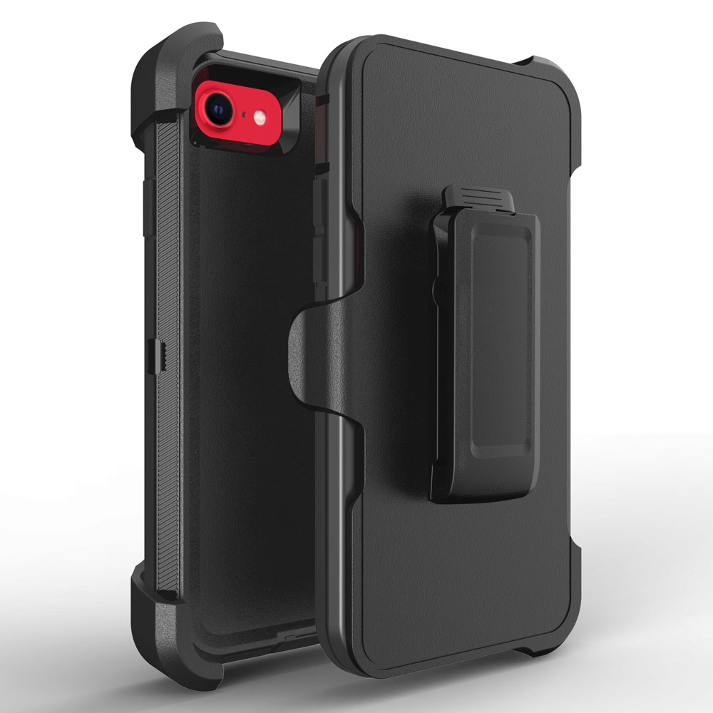 Heavy Duty Armor Robot Case With Clip for iPHONE SE [2020] / iPHONE 8 / 7 (Black)
